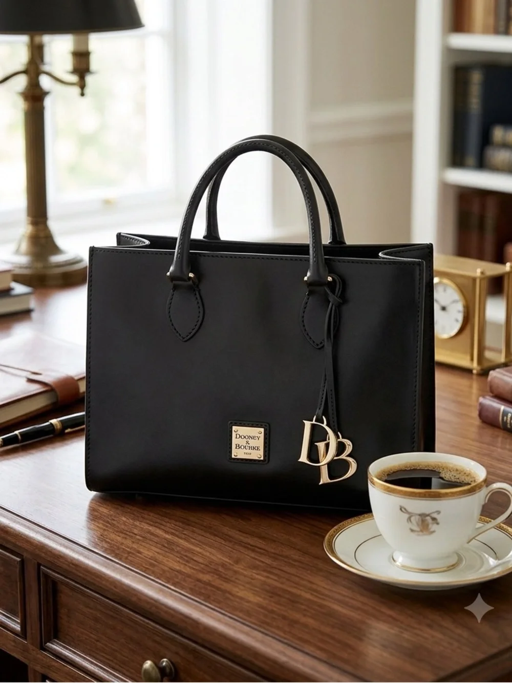 Dooney & Bourke Belmar Jenine 30  North South Black Leather Handle Crossbody Bag